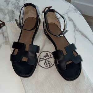 Hermes authentic Santorini Black Sandals for Women